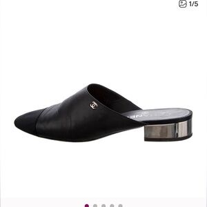CHANEL Black Leather Mules